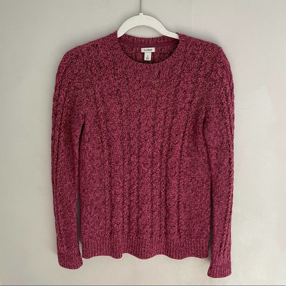 L.L. Bean Sweaters - LL Bean Double L Mixed-Cable Knit Sweater Small Pink Purple Marled